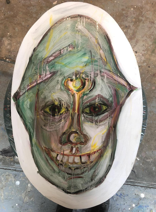 Laurine Thiebaut, <i>Oh mon beau miroir</i>, 2022, huile sur médium, 90 x 50 cm. - Laurine Thiebaut